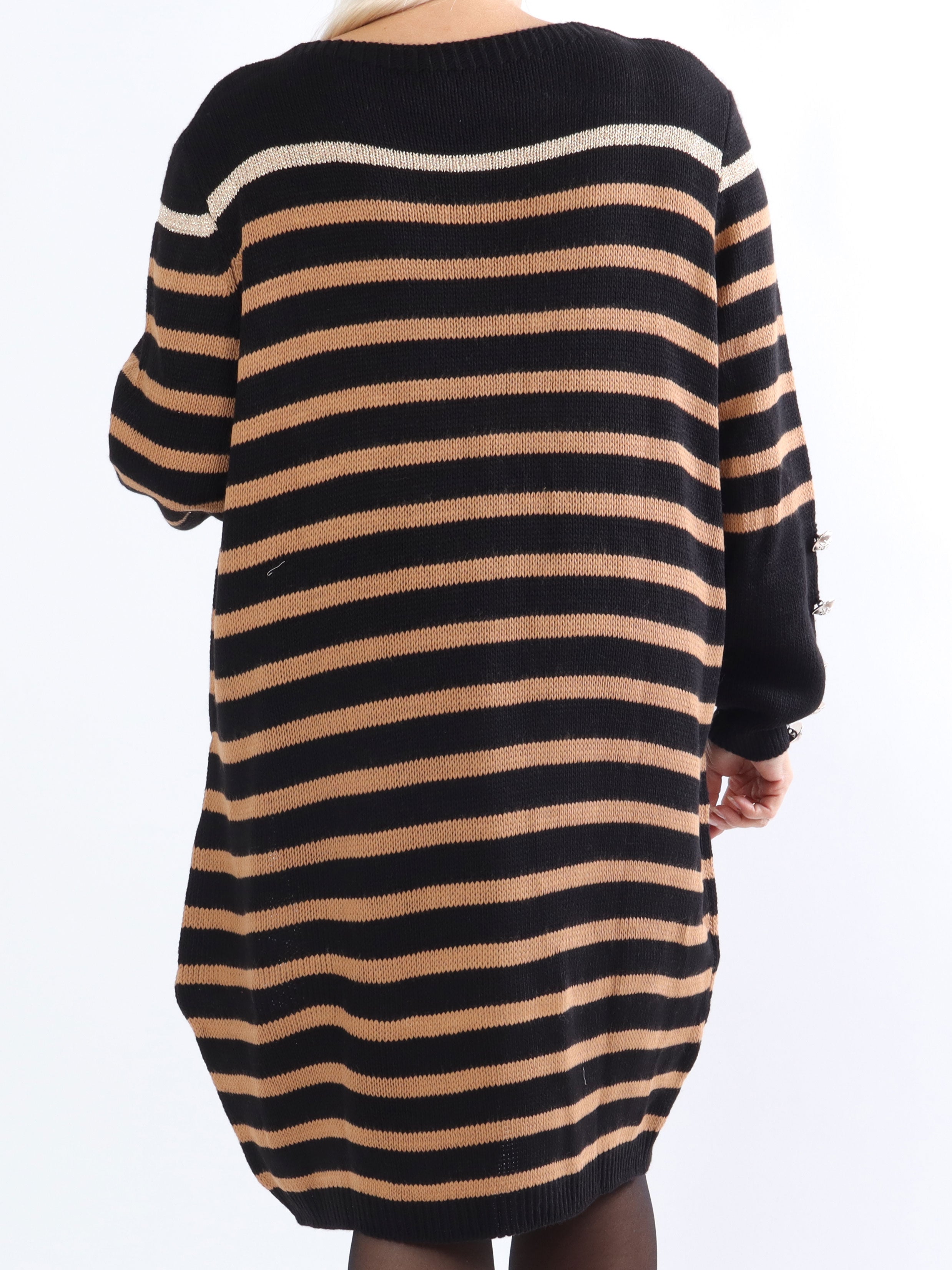 Mirindi - Plus size strikkjole med striber og knapper